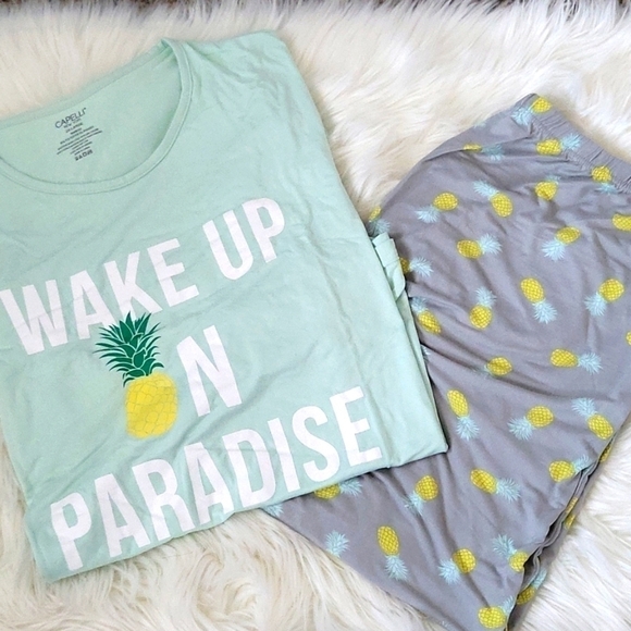 Capelli of New York Other - Capelli of New York mint green and gray pineapple capri sleep set NWT
